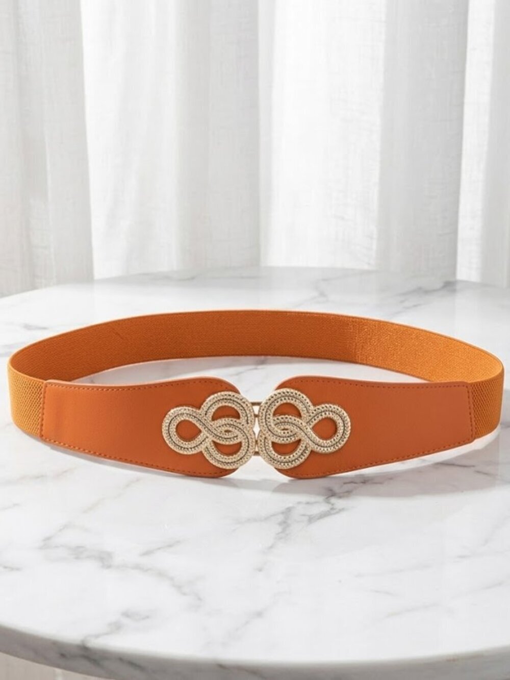 Light Brown Ladies Stylish Stretch Faux Leather Belt - 27 Inches
